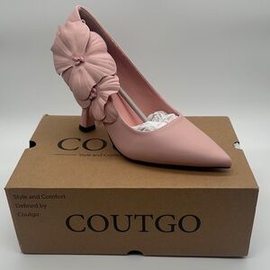 Coutgo Women's Pink Heels with Elegant Floral Accent